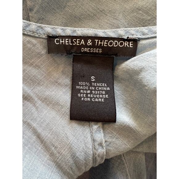 Chelsea & Theodore Sleeveless Chambray Maxi Dress Blue Dip Dye Print S - Picture 5 of 5